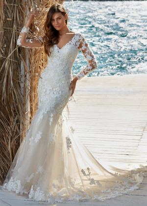 Delicate Sequined Lace Tulle Enchanting Fit-n-flare Wedding Dress